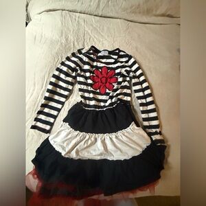 Hanna Anderson Striped Black and White Dress with Red Tutu